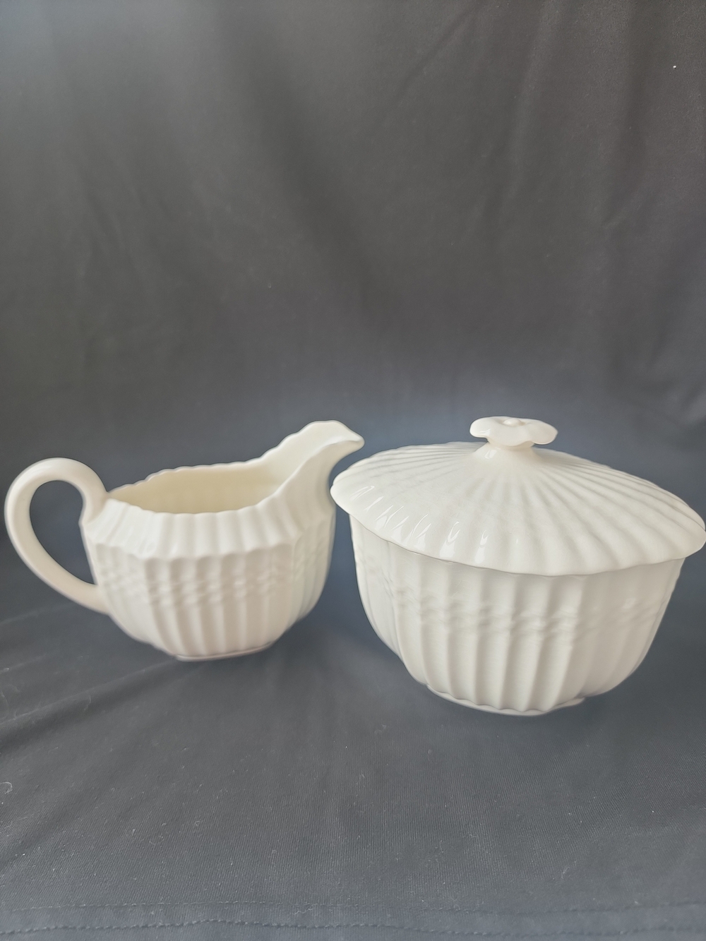 Vintage Spode Copeland Chelsea Wicker Lidded Sugar Bowl & Cream Pitcher England